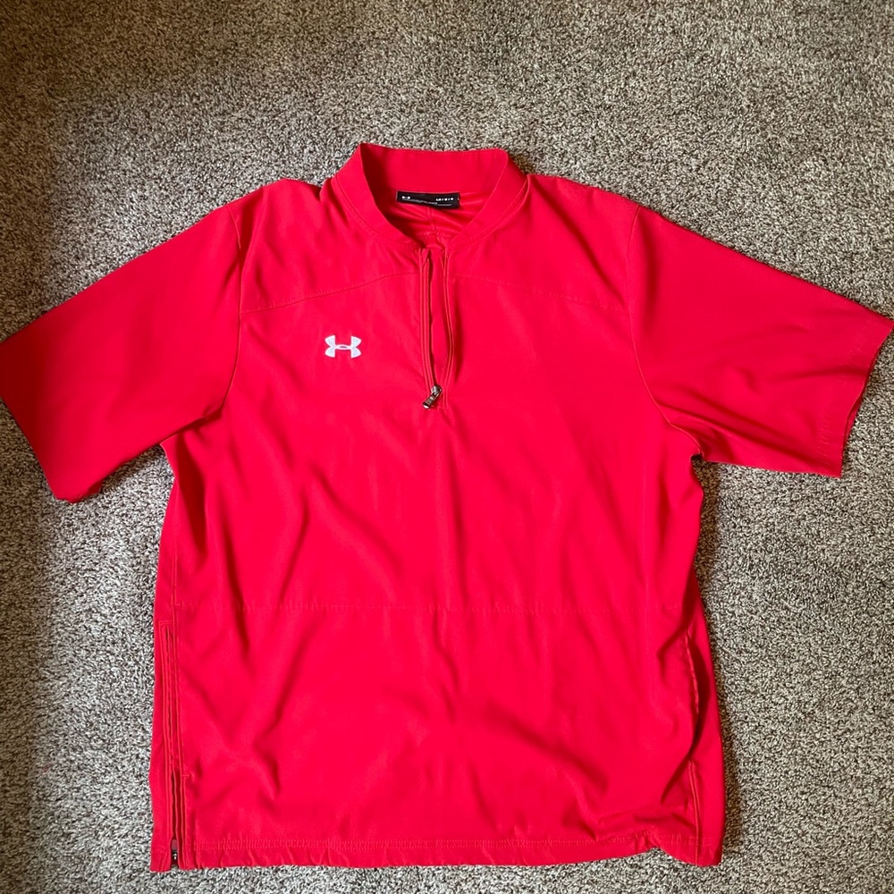Under Armour Red Short Sleeve Half-Zip Pullover with drawstring cord